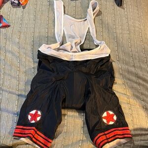 Black Cycling Bib Shorts with Red Star Design